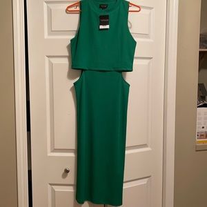 Topshop emerald green cutout high neck dress